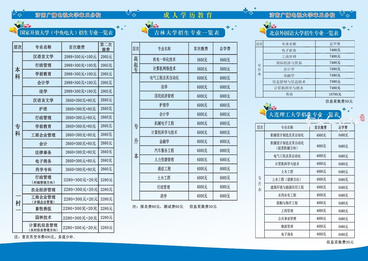 章丘电大2020年秋季招生简章