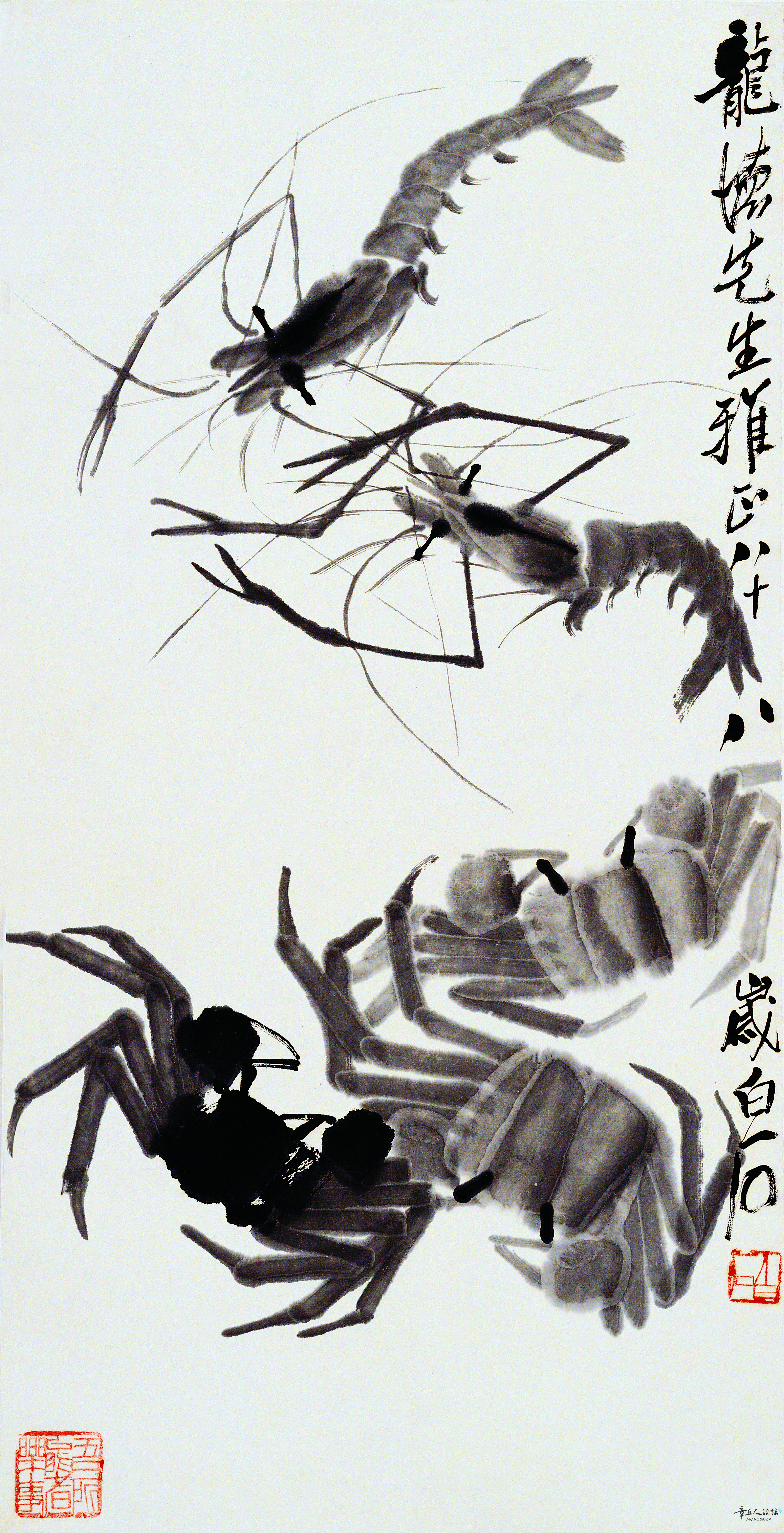齐白石 虾蟹 龙怀先生雅正 26×51.jpg